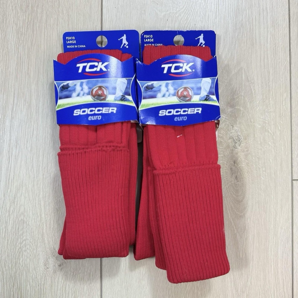 TCK Soccer‎ Euro Socks Scarlet Red Large FSH10 Rib Knit Fold Cuff Nylon Athletic